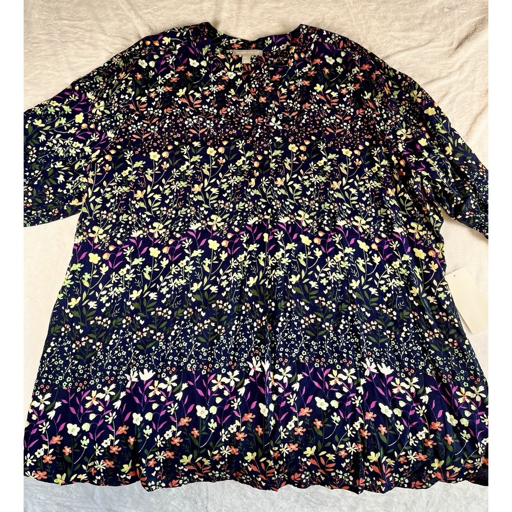 Women Within Navy Floral 3/4 Sleeve Women's Plus Top Blouse 3X NWT Cottage Core